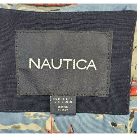 Nautica Blue Navy Removable Hood Rain Sailing Boat Graphic Lining Large Jacket - Picture 9 of 11